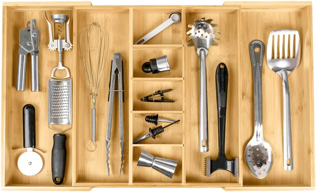 KitchenEdge Utensil & Junk Drawer Organizer, 16-28 in, Bamboo