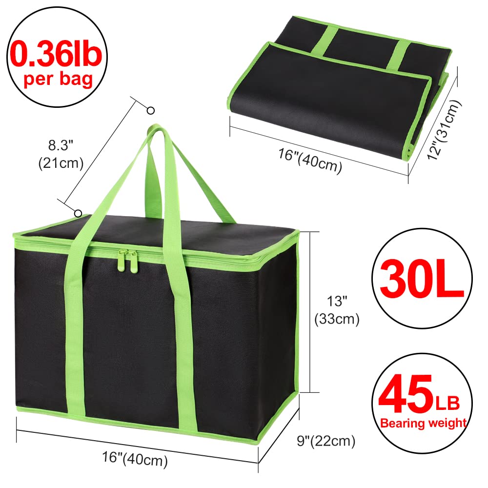 2-Pack Insulated Reusable Grocery Shopping Bag, X-Large, Black-Green
