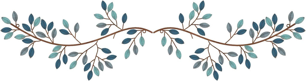 Hotop 2 Pieces Metal Tree Leaf Wall Decor Vine Olive Branch Leaf Wall Art Wrought Iron Scroll Sculptures Above the Bed, Living Room, Outdoor Decoration(Classic Style,Teal)