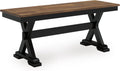 Signature Design by Ashley 1-Piece Wood Dining Bench, 48" 2-Tone Farmhouse