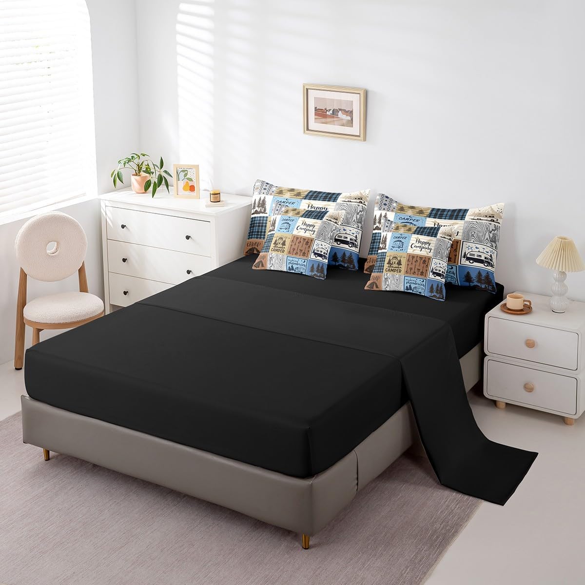 Erosebridal Happy Camping Bedding Set Queen Rv Camper Comforter Set
