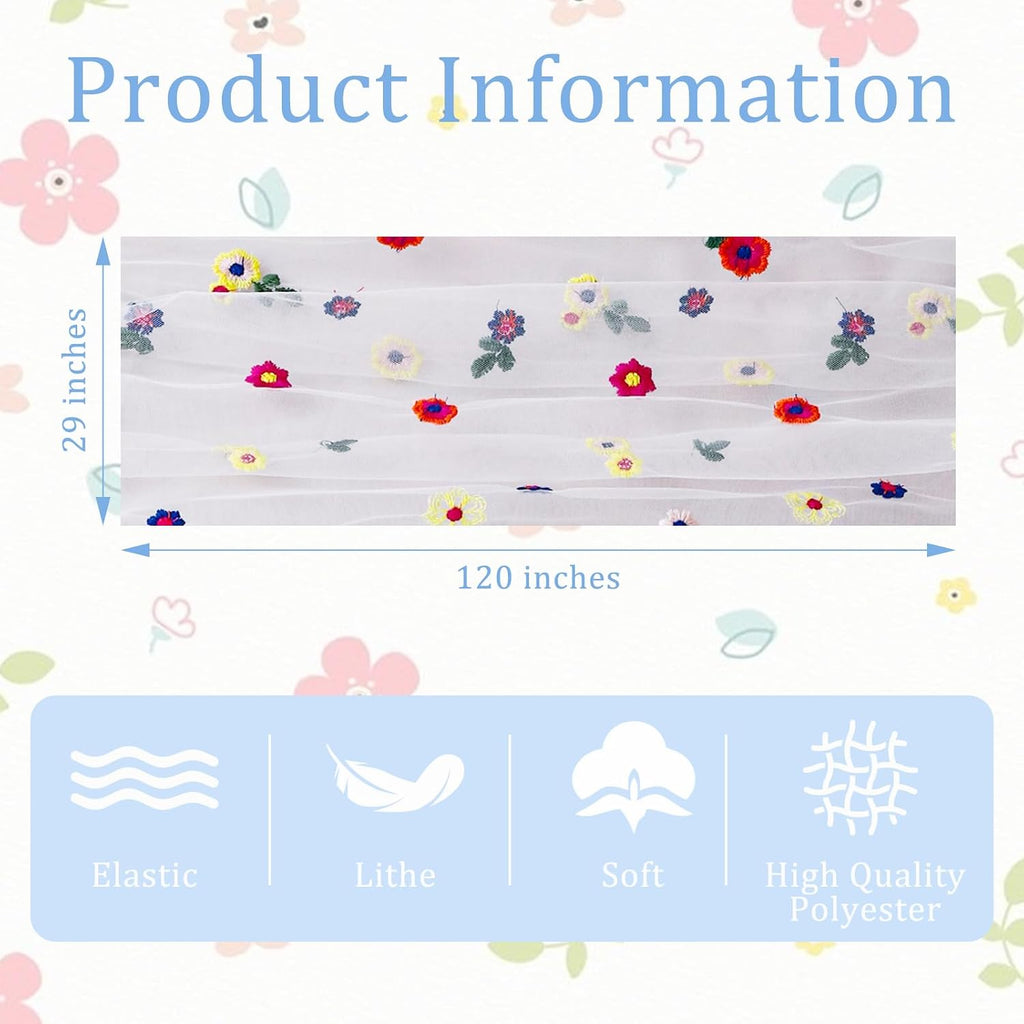 BINBE 6pcs Daisy Spring Table Runner Embroidery Gauze 10FT Florals Seasonal Tulle Holiday Birthday Kitchen Dining Table Decor for Home Party Blue