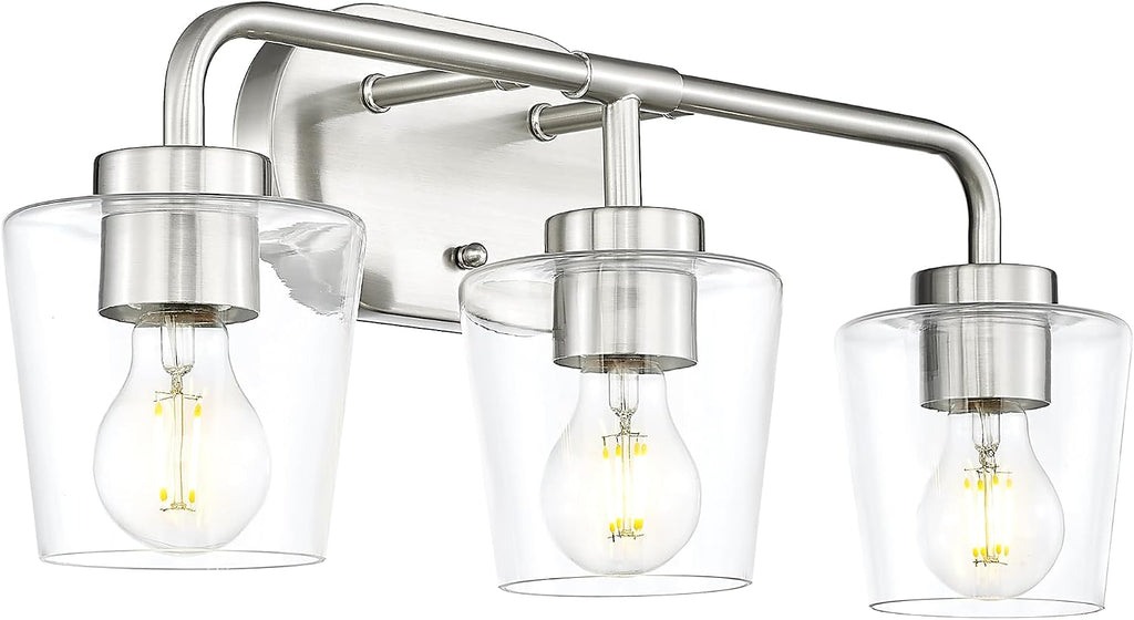 2-Light Brushed Nickel Bathroom Vanity Light, Milk White Glass