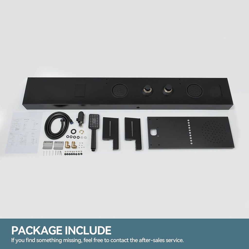 5 in 1 Matte Black Rainfall Shower Panel Tower System With Storage Shelf