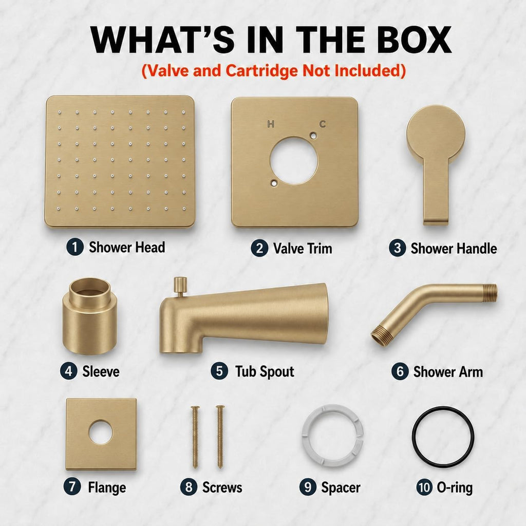 Replacement for Delta 13/14 Series Shower Trim Kit, Compatible with Delta R10000 Tub Shower Faucet Set, Brushed Gold Shower Head and Handle Set,Champagne Bronze (Cartridge and Valve Not Included)