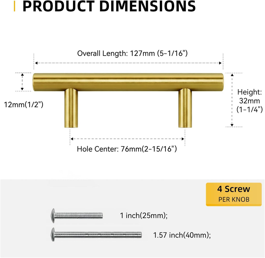 Goldenwarm 10 Pack 3 inch Gold Cabinet Handles Brushed Gold Cabinet Pulls