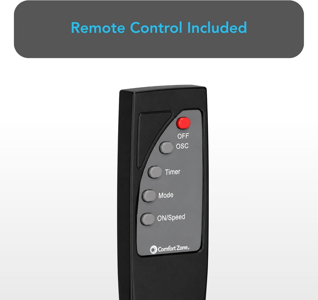 COMFORT ZONE 16" Oscillating Wall Mount Fan with Remote & Timer - Black