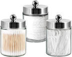 3PC Apothecary Jar Canisters Bathroom Vanity Organizer (Brushed Nickel)