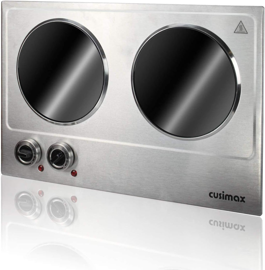CUSIMAX 1800W Ceramic Electric Hot Plate for Cooking, Double Burner, Silver
