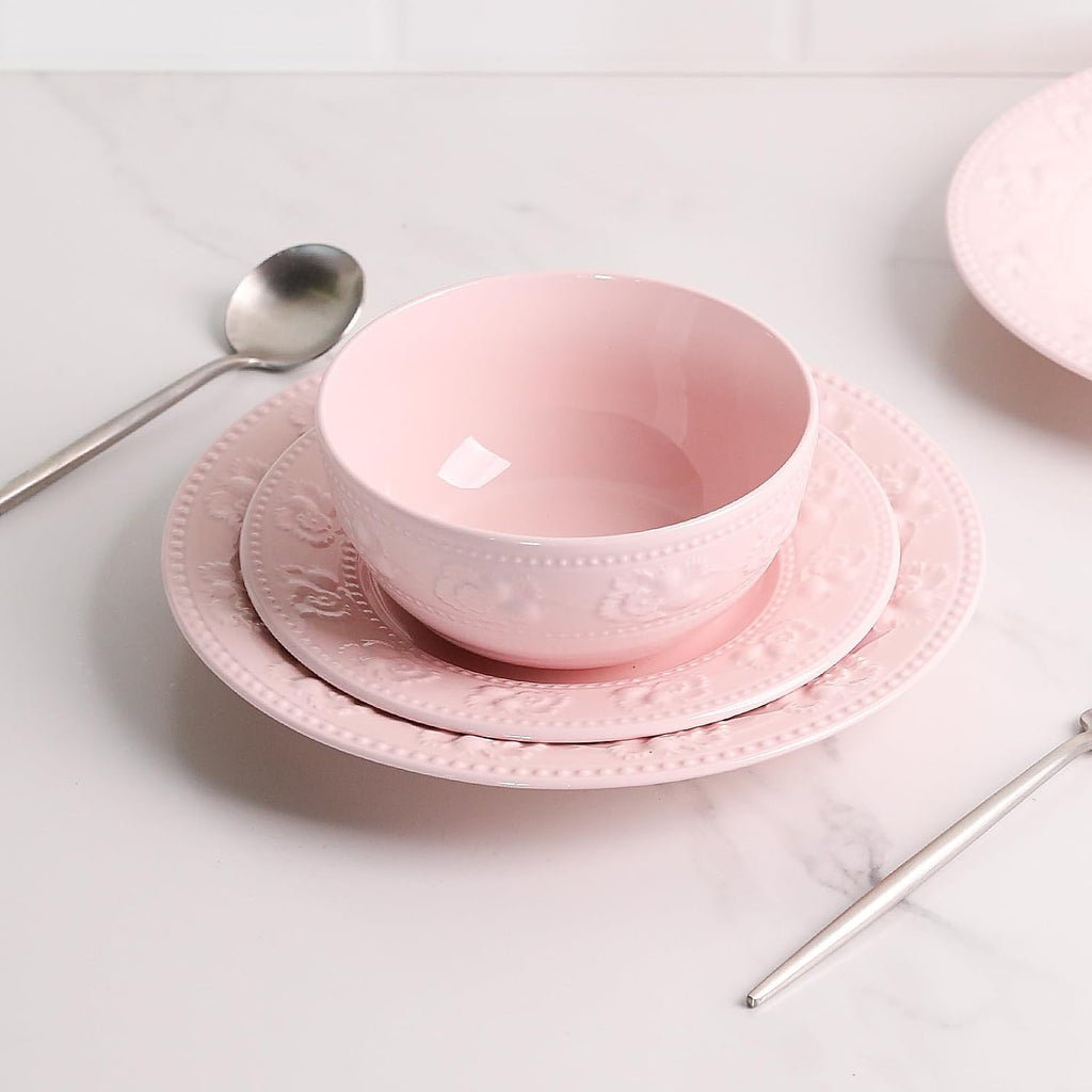 Sweejar Porcelain Dinnerware Se, Flower Plates and Bowls Set of 4