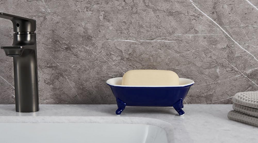 6.5" Mini Clawfoot Bathtub Soap Dish,Bar Soap Holder,Navy Blue