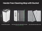 JOYMOOP Flat Mop System, Microfiber Mop and Bucket Set, White, Commercial & Household Use, Hardwood Floor & Wall Cleaning Mop with Long Handle, 4 Microfiber Pads