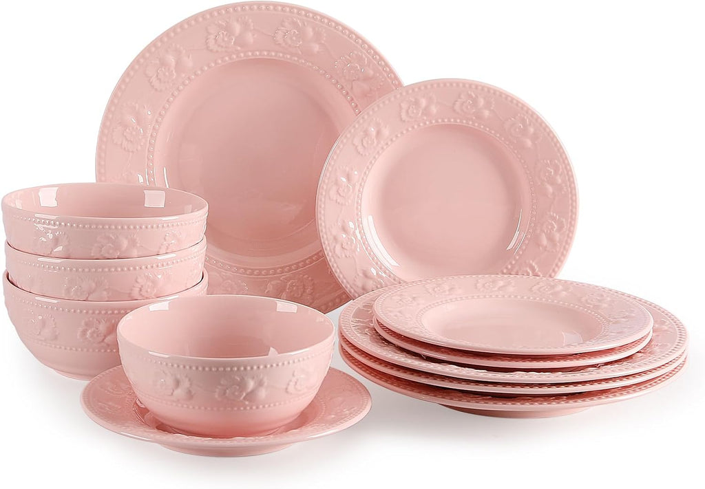 Sweejar Porcelain Dinnerware Se, Flower Plates and Bowls Set of 4