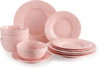 Sweejar Porcelain Dinnerware Se, Flower Plates and Bowls Set of 4