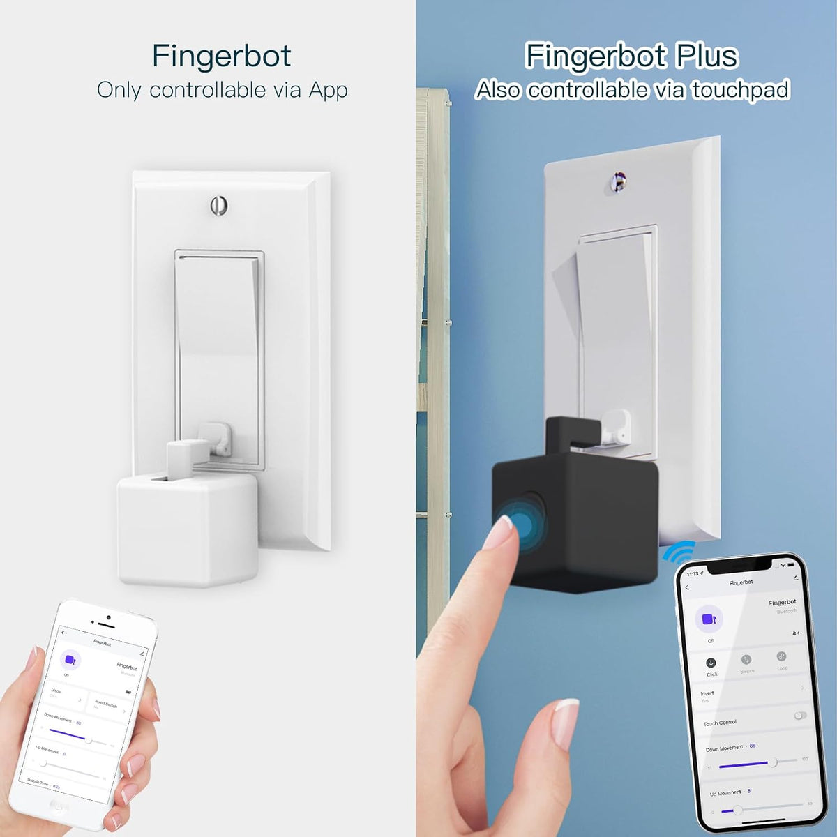 MOES Fingerbot Plus Smart Button Pusher, Touch Control, No Wiring Black