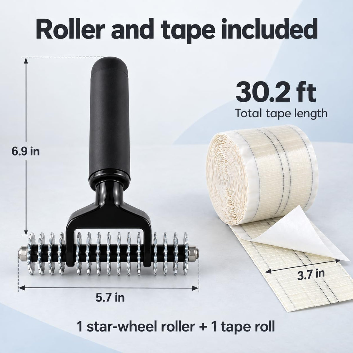 Carpet Patch Repair Kit with Star Wheel Seam Roller and 30.2 ft Double-Sided Joining Tape, Heatless DIY Floor Patching Tools for Rugs, Home and Office Use
