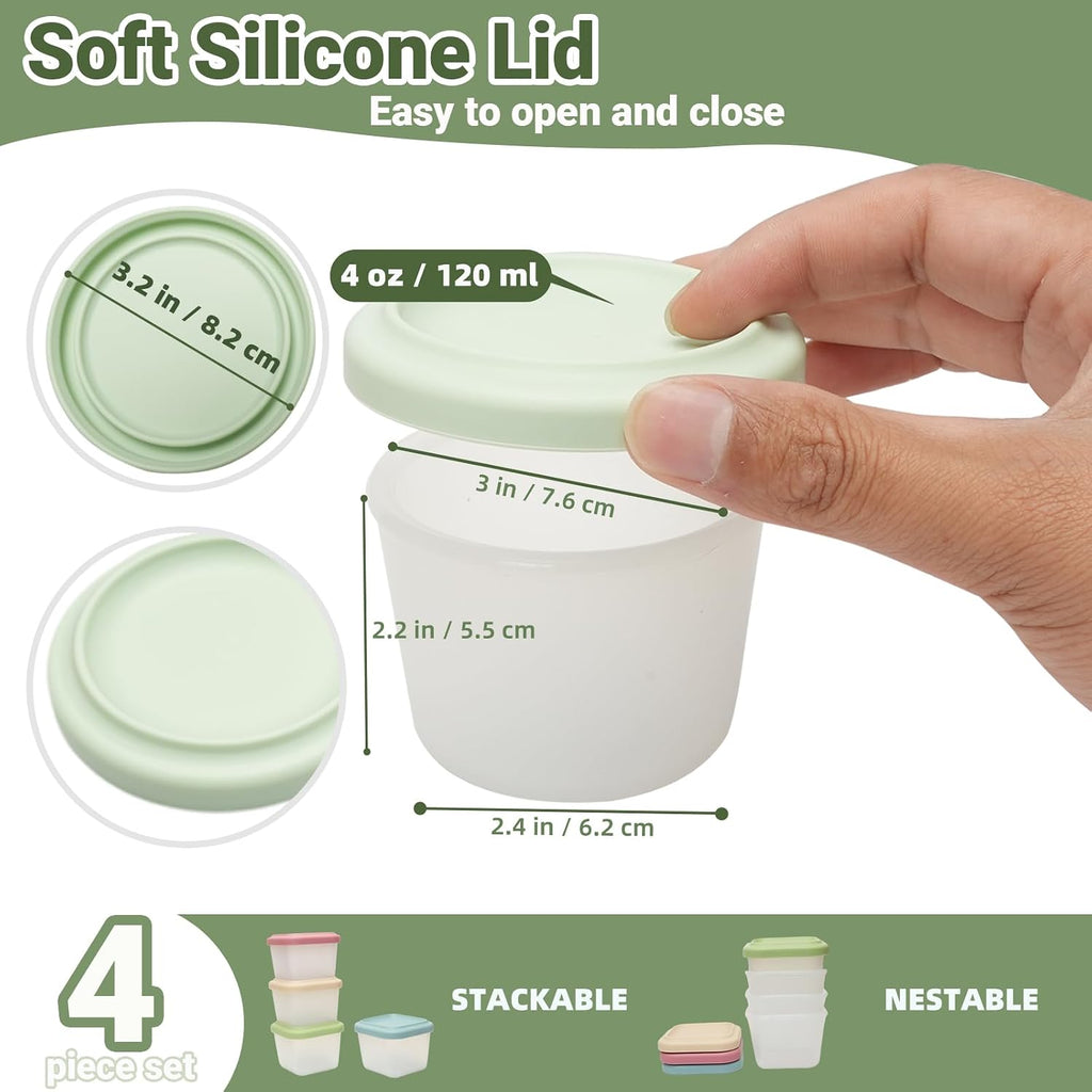 Silicone Snack Containers 4oz, 4 Pack, BPA-Free, Leakproof Lids