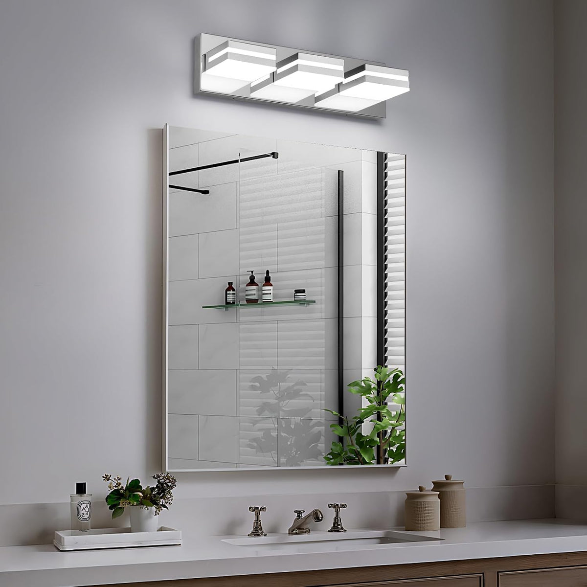 Modern LED Stainless Steel Chrome Acrylic Bathroom Lights Fixtures 3-Light