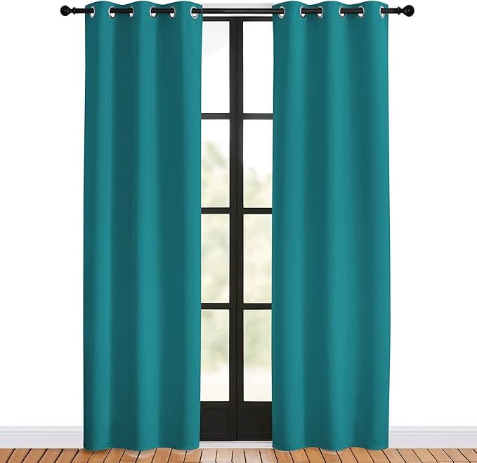 NICETOWN Room Darkening Curtains 80 inch Length 2 Panels, Peacock Teal - Image 2