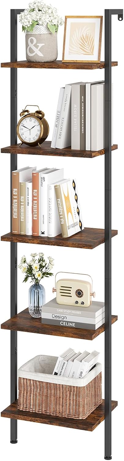 ELYKEN Ladder Shelf, 5-Tier Wood Wall Mounted Ladder Bookshelf