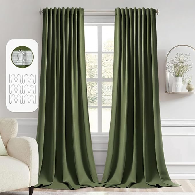 MIULEE Olive Green Back Tab Blackout Curtain 96 Inch Long 2 Panels Set by MIULEE