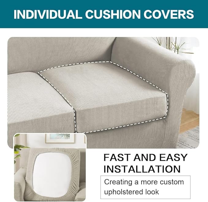 Turquoize 4 Piece Sofa Covers for 3 Cushion Couch Sofa Slipcover Soft Couch - Image 5