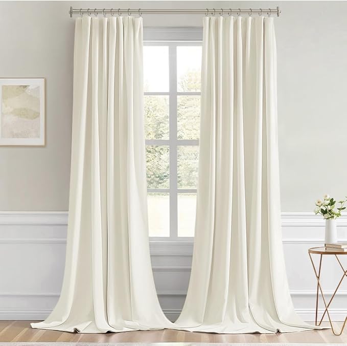 MIULEE Cream Back Tab Blackout Curtains 102 Inch Long 2 Panels Set - Image 9