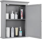 Bathroom Mirror Cabinet, Wall Mounted Cabinet with Mirror Door, Adjustable Shef, Round Knob, Space Saving Wood Medicine Cabinet for Kitchen (Grey)
