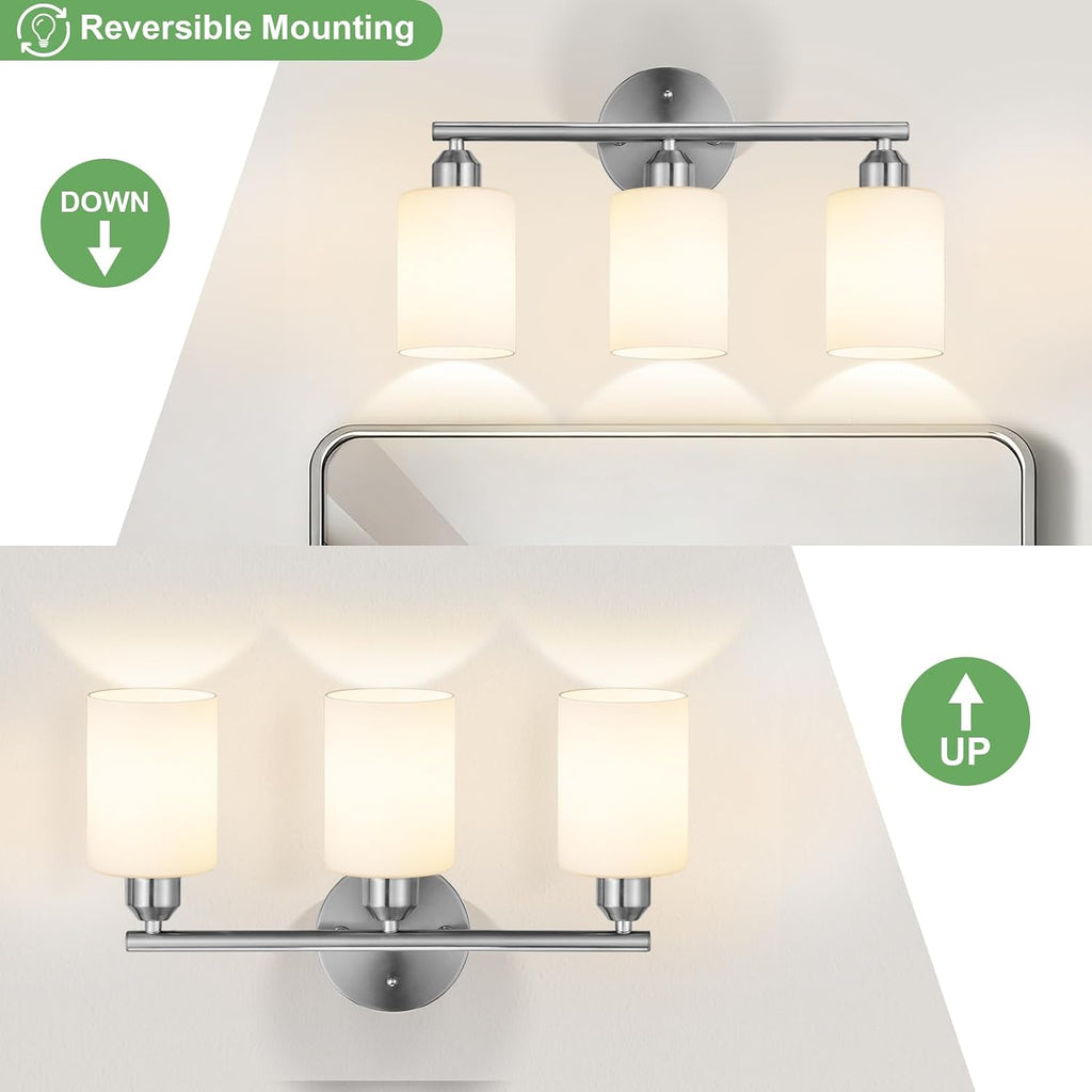 3-Light Bathroom Vanity Light Fixtures, Silver Finish, 17.3''
