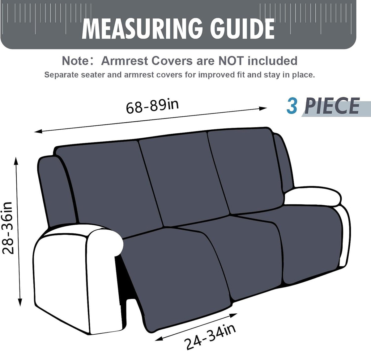 Waterproof Recliner Couch Cover Stretch Slipcover for Pets, 3 Seater