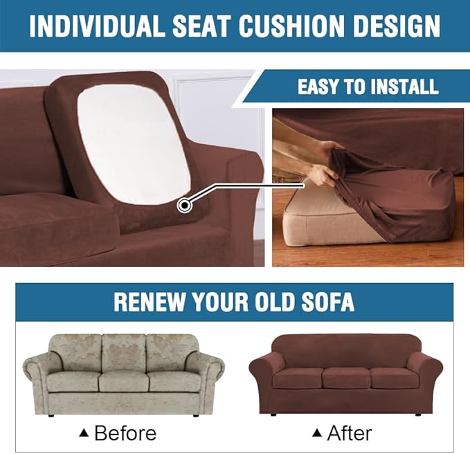 H.VERSAILTEX Modern Velvet Plush 4 Piece High Stretch Sofa Slipcover Sofa Cover - Image 6