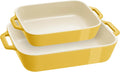 STAUB Ceramic Rectangular Baking Dish Set, Casserole Dish, 2-Piece, Citron
