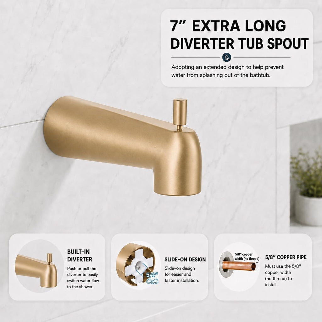 Replacement for Delta 13/14 Series Shower Trim Kit, Compatible with Delta R10000 Tub Shower Faucet Set, Brushed Gold Shower Head and Handle Set,Champagne Bronze (Cartridge and Valve Not Included)