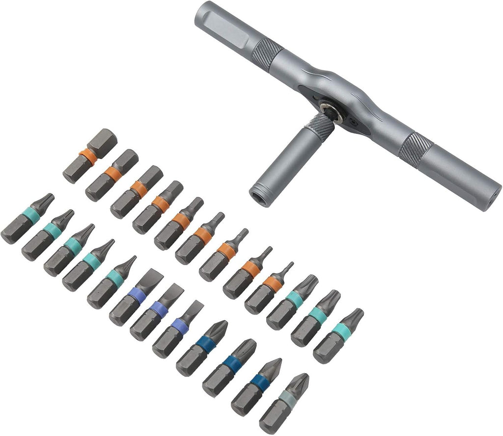 Ratchet Screwdriver Set, 24 in 1 58 Tooth Repair Driver with 6.2 Degree Ratcheting Action for Home Maintenance S2 Molybdenum Alloy Steel Bits Lightweight Handle 1 Set
