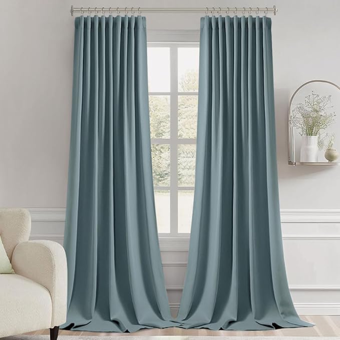 MIULEE Greyish Blue Back Tab Blackout Curtains 108 Inch Long 2 Panels Set - Image 9