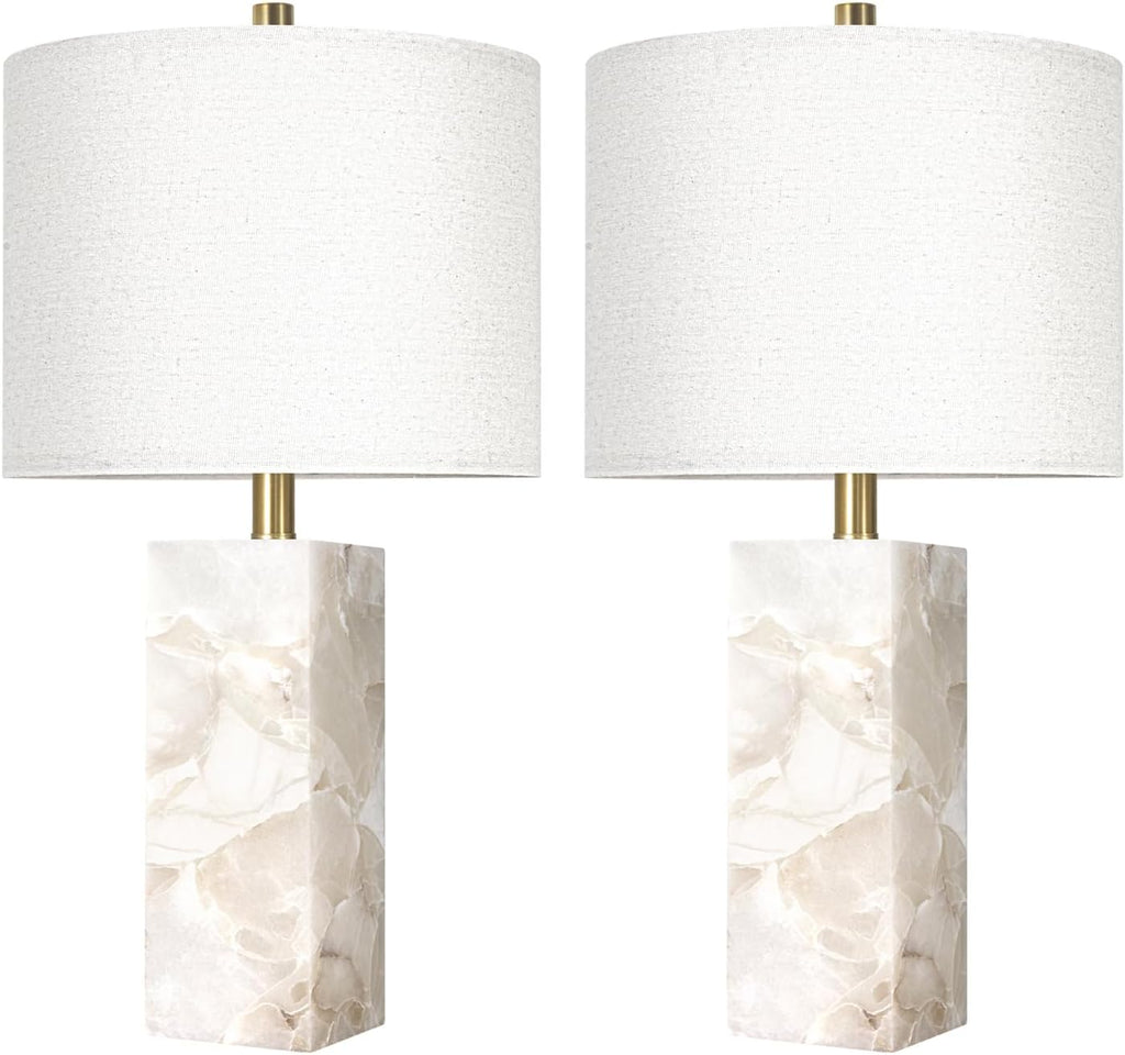 Scenekoy 23" Alabaster Table Lamp Set of 2 with Night Light for Living Room