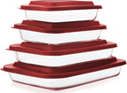 M MCIRCO 8 Piece Deep Glass Baking Dish with Lids, BPA free,Gray