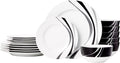 Amazon Basics 18-Piece Complete Kitchen Dinnerware Set, Microwave and Dishwasher Safe, Plates, Dishes, Bowls, Swirl, Heat Resistant, Service for 6, Everyday Use