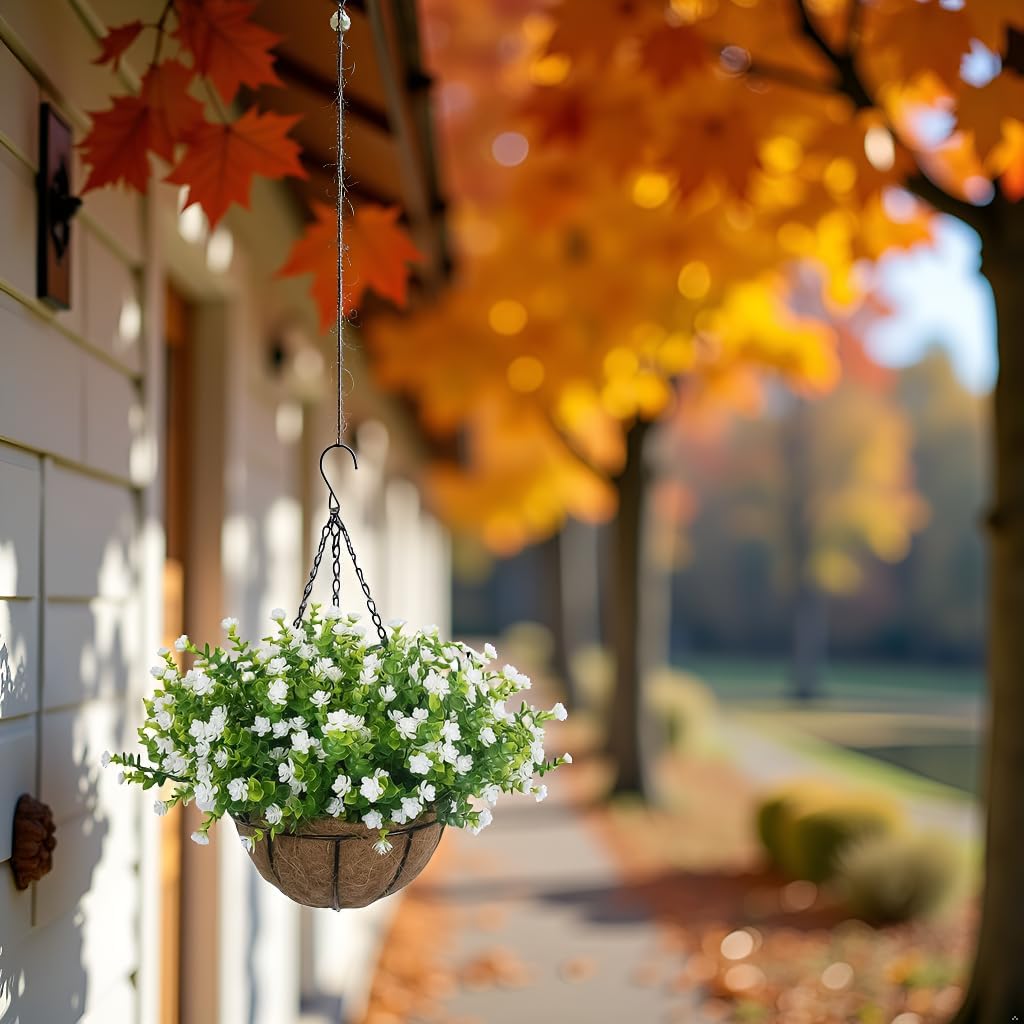 White Artificial Flowers for Hanging Baskets Outdoor, Faux Plant Decor