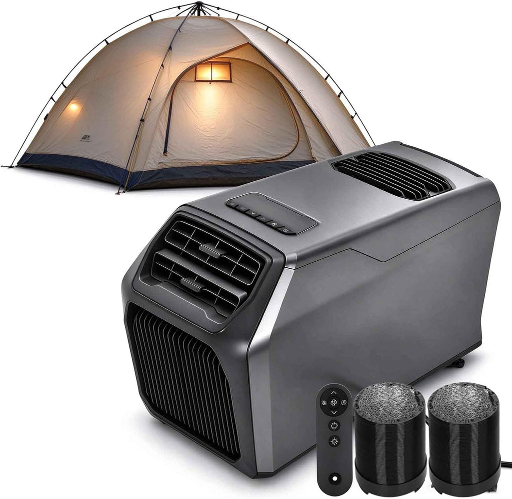 8000 BTU Portable Camping Air Conditioner & Heater, Tent Air Conditioner 5-in-1 AC Unit, with Cooling, Heating, Fan, Dehumidifier, Sleep Mode, Dual Hose, for Tent, RV, Fishing, with Remote Contro