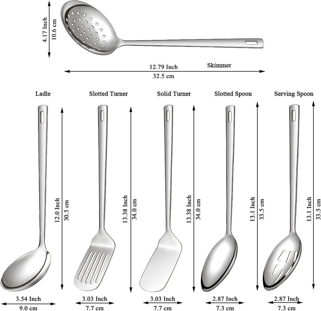 Evanda Kitchen Utensils Set 6pcs, Stainless Steel Cooking Utensils Set, Heavy Duty Kitchen Tools Spatulas Set, Home Essentials Kitchen Gadgets Accessories