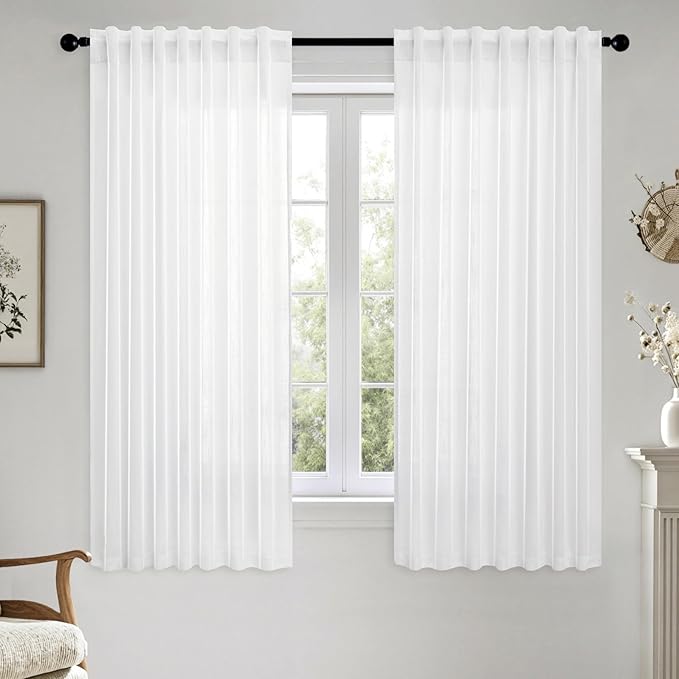 MIULEE White Linen Curtains Short 63 Inch Long 2 Panels by MIULEE