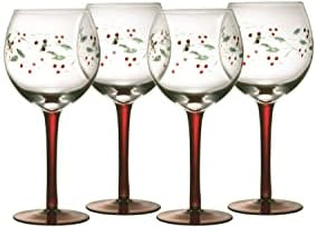 Pfaltzgraff Winterberry 4-Piece Hand-Painted Glass Water Goblets 14 oz