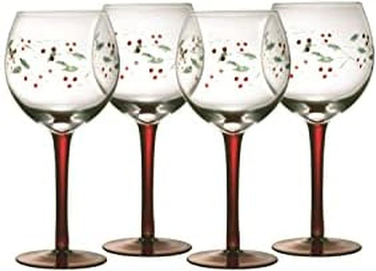 Pfaltzgraff Winterberry 4-Piece Hand-Painted Glass Water Goblets 14 oz