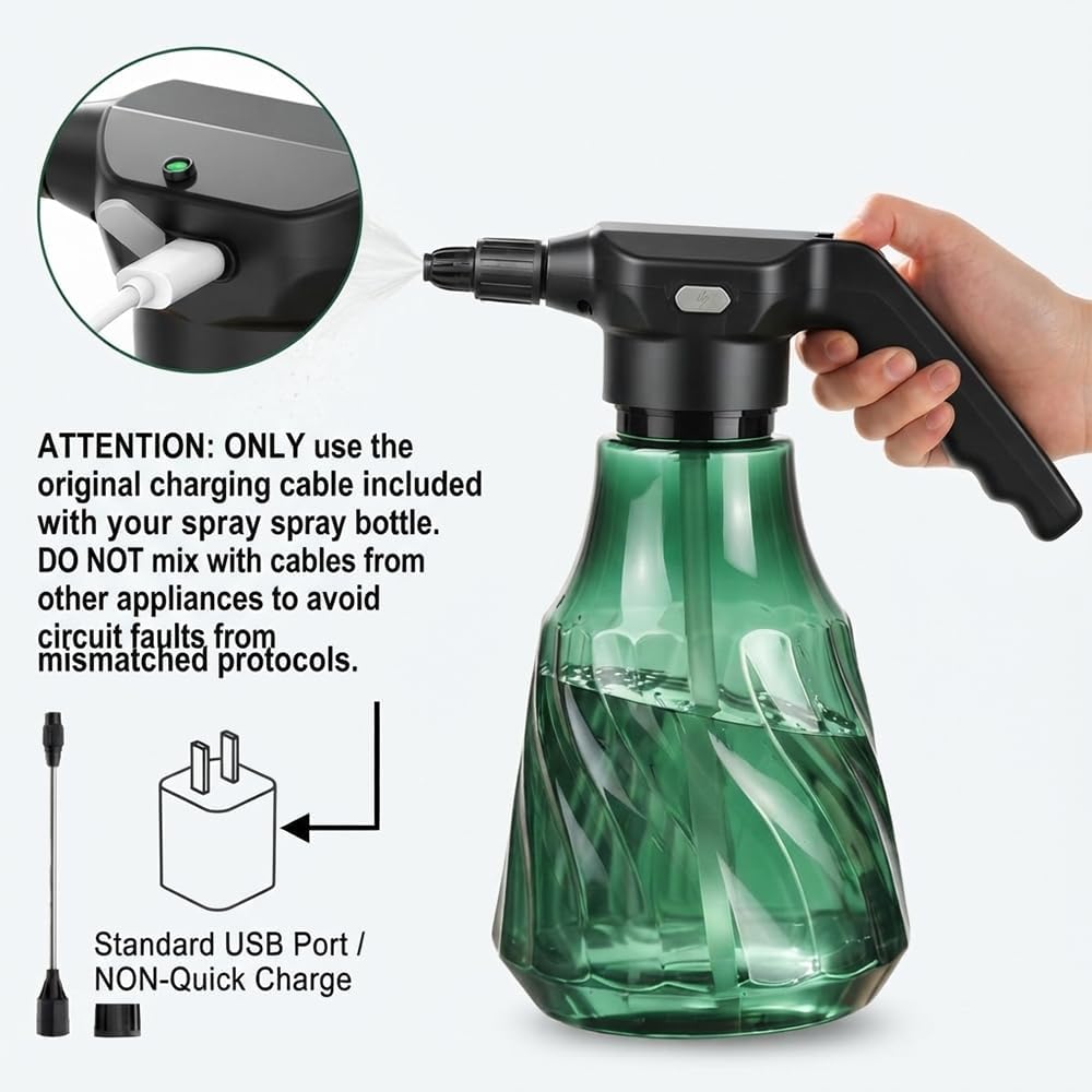Electric Plant Mister, Rechargeable Spray Bottle for Garden