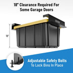 USA Based Overhead Garage Storage Rack, Connectable Heavy Duty Metal Ceiling Rails Garage Storage Organization Shelving System, Hanging Racks Tote Containers, Supports Up To 6 Bins, 4 Sets Black