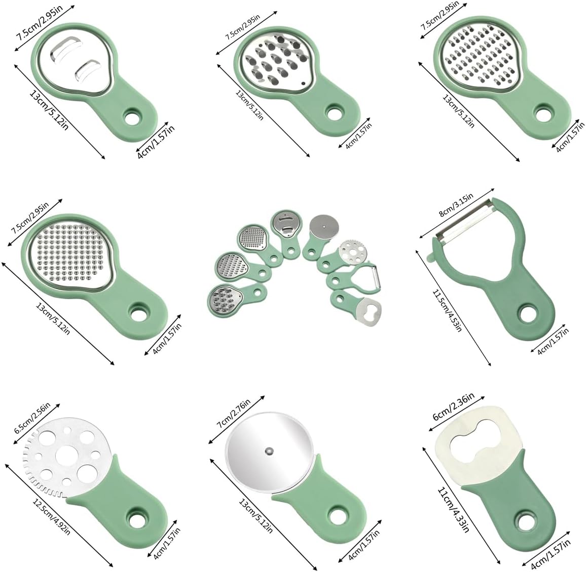 HAO'S COOK 8-Piece Nesting Kitchen Gadget Set, Space-Saving Stackable Utensil Set with Graters, Peeler, Pizza Cutter, Herb Stripper & Bottle Opener, Compact Cooking Tools for RV, Apartments & Camping