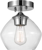 Globe Electric Harrow 1-Light Semi-Flush Mount Ceiling Light, Chrome, Clear Glass Shade