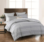 SLEEPBELLA Comforter King Size, 600 Thread Count Cotton Light Gray & White Stripes Reversible Pattern Grey Comforter Sets,Down Alternative Bedding Set 3Pcs (King, Grey Stripes)