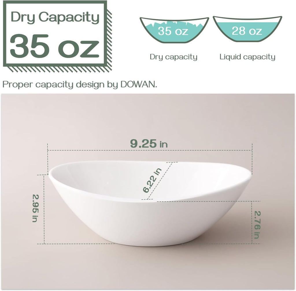 DOWAN 9.25" Serving Bowls, White Serving Dishes for Entertaining, 35 OZ Large Serving Bowls for Party, Oval Ceramic Bowls for Soup, Salad and Pasta, Microwave & Dishwasher Safe, Thanksgiving Bowls Set